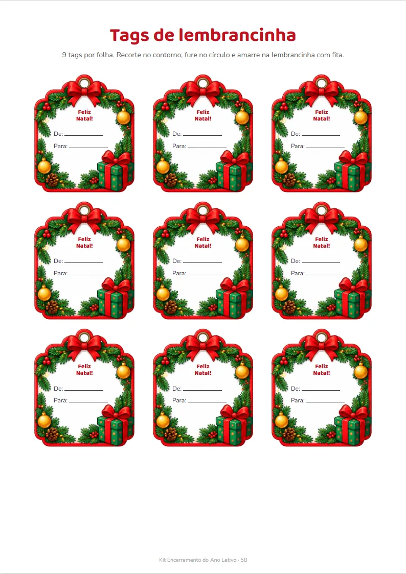 Tags de lembrancinha Feliz Natal