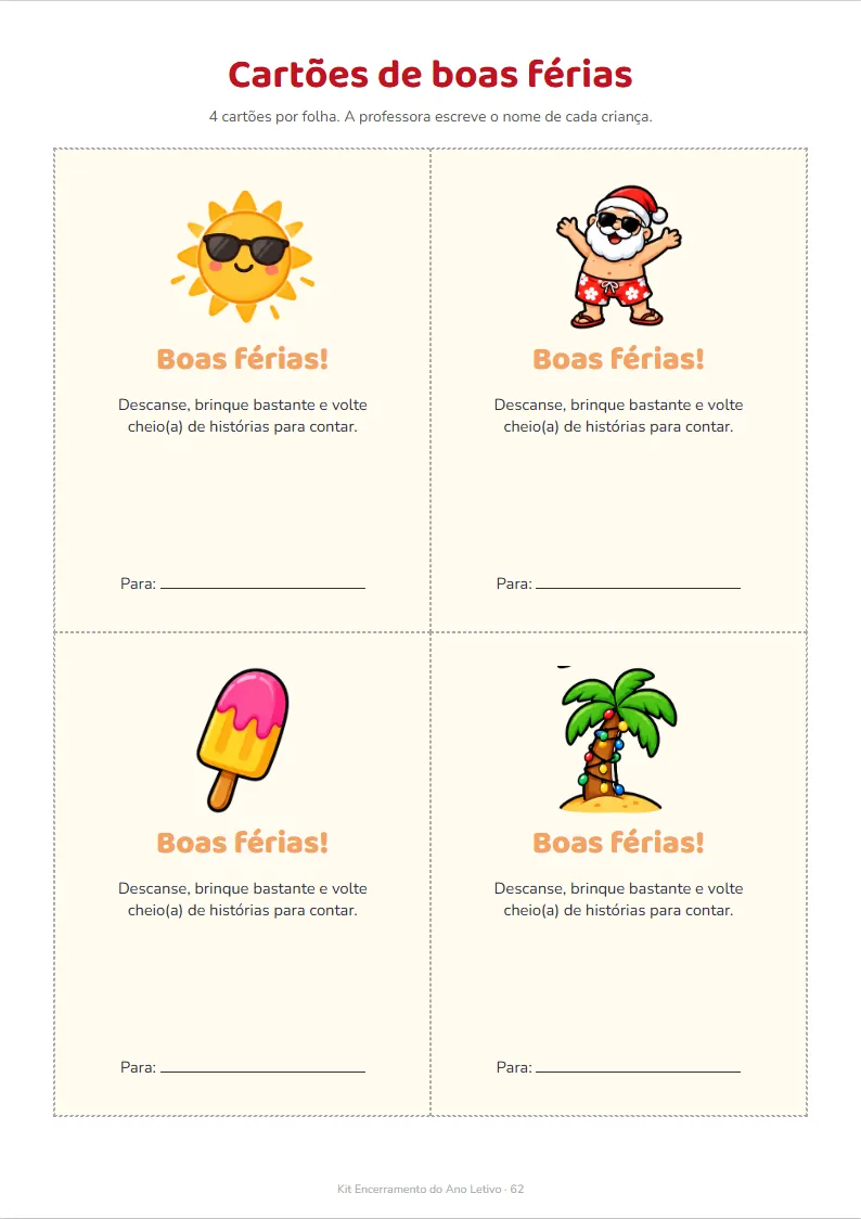 Cartões de boas férias